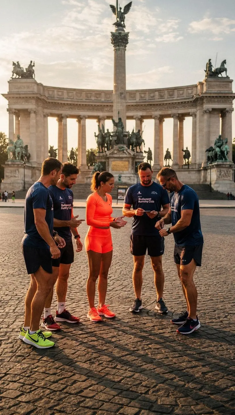 Futó edzés során a távolsági futók csoportja a pályán.
