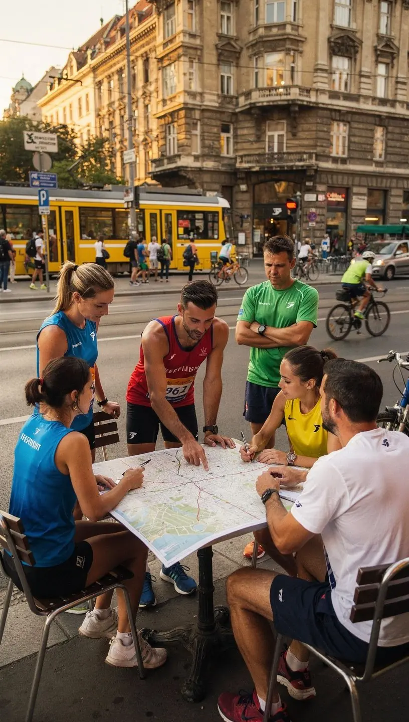 Egy edző, aki a futókat irányítja, miközben a sebesség- és állóképesség növelésére összpontosítanak.