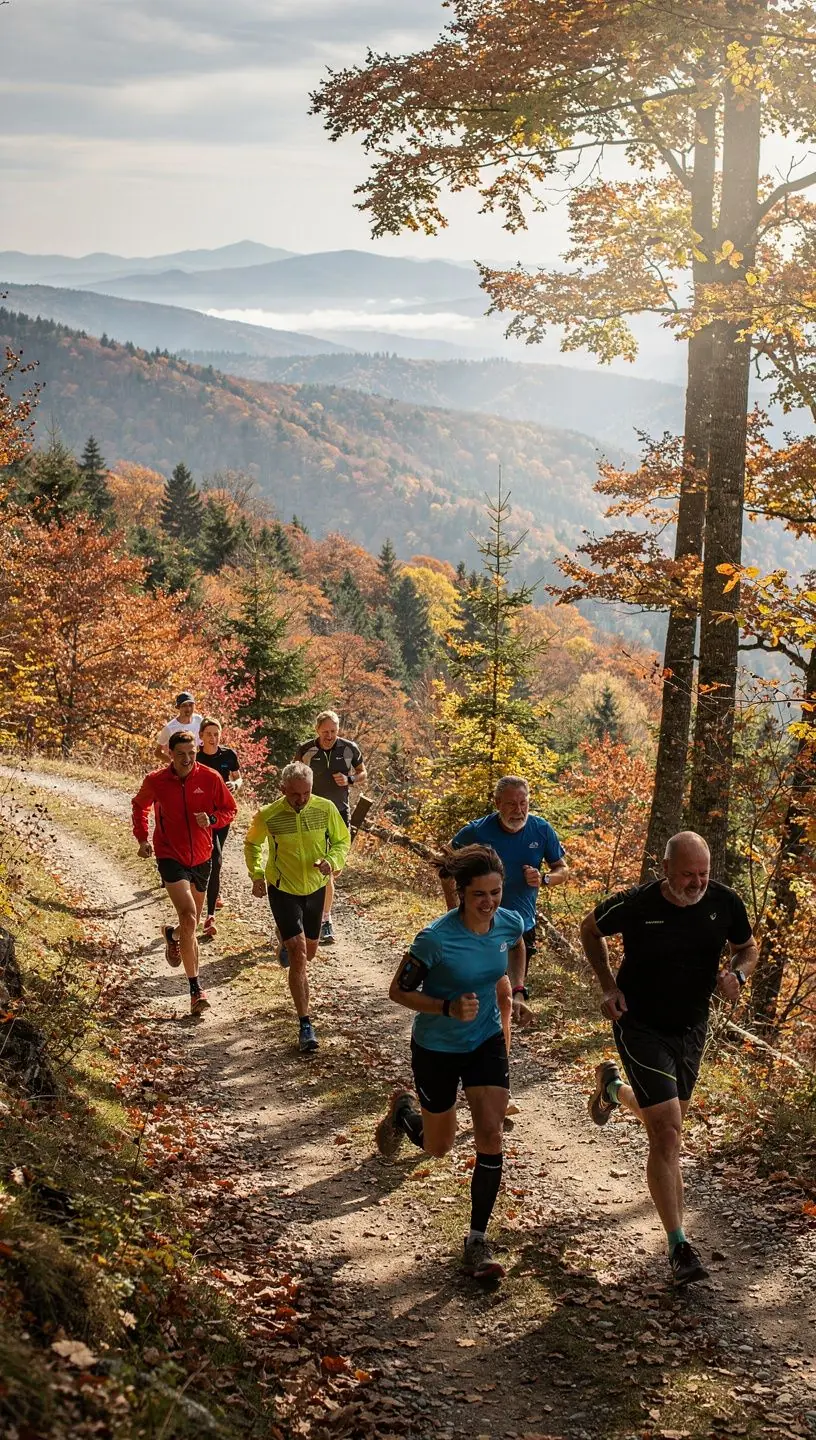 Futóverseny közben a versenyzők dinamikus mozdulatai, amint a cél felé haladnak.