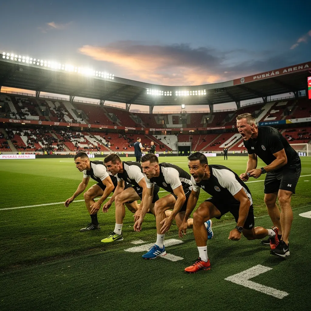 Futóverseny közben a versenyzők dinamikus mozdulatai, amint a cél felé haladnak.