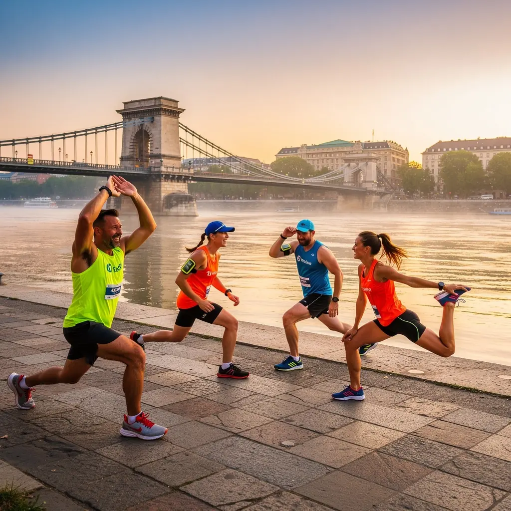 Futó edzés közben, amint a sportoló fáradhatatlanul teljesít hosszú távokat egy gyönyörű tájban.